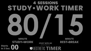 DARK Mode, Pomodoro 80/15 Study Timer, No Music, 4 Sessions, 80 Minute Study, Gentle Alarm