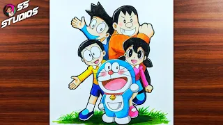 How to draw Doraemon and his friends || Doraemon and his friends drawing easy