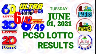 Lotto Result June 1 2021 (Tuesday), 6/58, 6/49, 6/42, 3D, 2D | PCSO Lottery draw