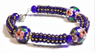 Стильный браслет из бисера и бусин 🌺 "Барвинок"  - Мастер класс /DIY: Beaded bracelet "Periwinkle"