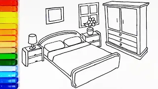 How to Draw Bedroom & Furniture Easy | Simple Drawing Ideas and Coloring Pages for Kids