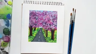 Cherry blossom painting || Easy painting tutorial for beginners || Sanjida's painting