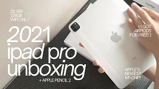 M1 ipad pro unboxing (11 inch, silver, 128 GB) + HOW I GOT AIRPODS FOR FREE!