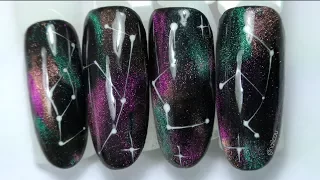 Space nails tutorial 🌌 Easy galaxy nailart with cat eye gel polish