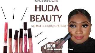 NEW HUDA BEAUTY LIQUID MATTE LIPSTICKS *16 SHADES * SWATCHED  | NUDE  LIPSTICK COMBOS ON DARK SKIN