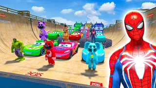 GTA V SPIDERMAN,HULK, FNAF, POPPY PLAYTIME - Epic New Stunt Race For Car Racing by Trevor Shark #986