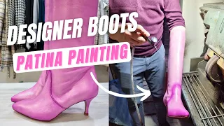 Custom Made Leather Boots - process of patina painting