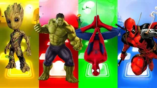 Hulk 🆚 Deadpool 🆚 Spiderman 🆚 Groot |  Tiles Hop EDM Rush!