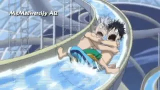 Natsu empuja a Gray y Lyon en el tobogan del amor / Ova 5 de Fairy Tail