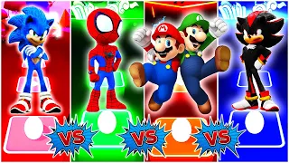 Sonic The Hedgehog vs Spider Man vs Super Mario&Luigi vs Shadow || Tiles hop EDM Rush