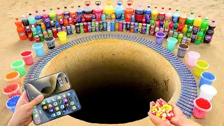 Experiment: iPhone 15 Pro Max vs. Coca Cola and Mentos, Monster, Fanta, Mtn Dew in Underground