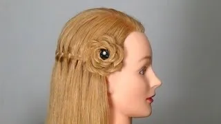 Прическа: Французский водопад. Waterfall braid hairstyle with flower