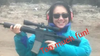 Gungirl has too many AR-15 rifle bullets. Gun girl has too much fun!