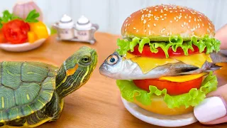 Amazing Tasty Fish Burger Recipe 🐟 Rescue Turtle and Cooking in Miniature Kitchen with Mini Yummy