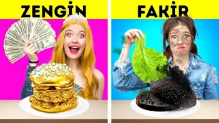 ZENGİN KIZ FAKİR KIZ || 24 Saat Sadece Pahalı Yiyecekler Yeme! 123 GO! FOOD Komik Yemek Kapışması