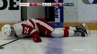 Greyhounds Luc Brzustowski scary injury in Ottawa