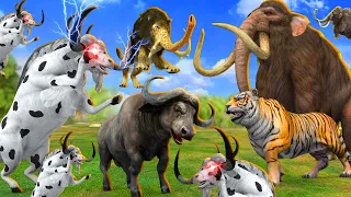 Woolly Mammoth Vs Giant Lion Elephant Tiger Buffalo Attack Bull Saved by Woolly Mammoth Animal War