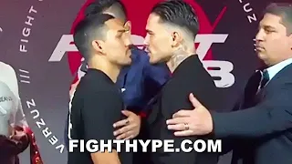 TEOFIMO LOPEZ LOCKS DEATH STARE ON GEORGE KAMBOSOS JR.; ALL UP IN HIS FACE DURING INTENSE FACE OFF