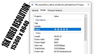 16K video resolution of bitcoin animation - 15360x8640 pixels video test on YouTube