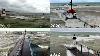 4 Of The Biggest Storms To Hit St. Joseph Michigan Lighthouse In The Last 4 Years 4K Drone Footage