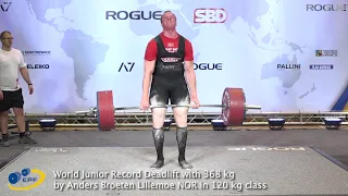 World Junior Record Deadlift with 368 kg by Anders Broeten Lillemoe NOR in 120 kg class