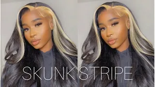 TRYING A SKUNK STRIPE WIG + New baby hair routine | Start to Finish Install |West Kiss Hair