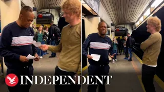 Ed Sheeran surprises busker singing his song on subway platform