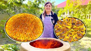 Grandma Cooked Traditional Desserts of Azerbaijan - Baklava, Shor Gogal and Shekerbura