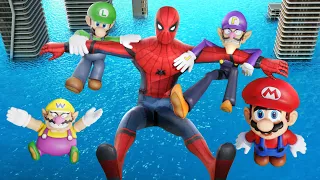 GTA 5 Ragdolls Mario, Luigi, Wario,Waluigi vs SPIDERMAN Jumps/Fails