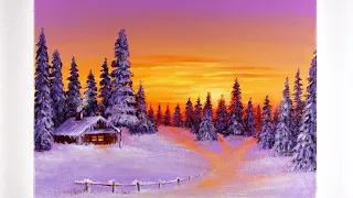 Winter Scenery Painting |  Winter Sunset Painting | Winter Painting | STEP by STEP