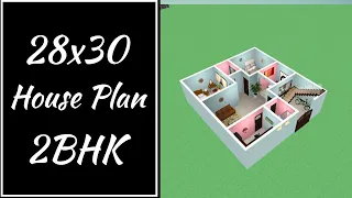 28x30 House Plan 2BHK || 2 Bedrooms Ghar Ka naksha || 840 Sqft House Design || Small 3D Home Design