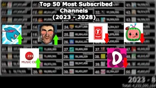 [August 2023] Top 50 Most Subscribed YouTube Channels Future Projections (2023 - 2028)