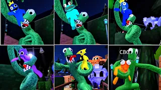 Green Eats All Rainbow Friends 2 Characters | Cyan Yellow Blue Orange Purple