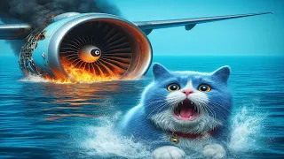 The plane's engine caught fire and the cats were left in the ocean 😿 #cat #catvideos