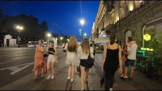 Russia, Walking at night in Saint-Petersburg, Nevsky Avenue 4K.