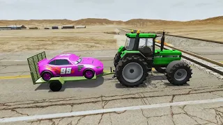 Tractor truck rescue small cars crossing double rails - BeamNG