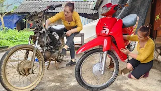 The genius girl repaired and completely restored a very old, rusty HONDA motorbike frame