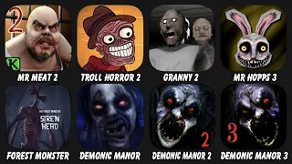 Mr Meat 2, Troll Quest Horror 2, Granny Chapter Two, Mr Hopps Playhouse 3, Forest Monster...