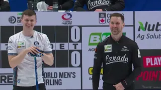 #wmcc2023 Brad Gushue & Bruce Mouat react to Joël Retornaz split attempt for 3 to win