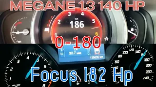 Ford Focus 1.6 Ecoboost (scti) 182 Hp VS Renault Megane 1.3 TCe 140 HP 0-180 Race