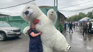 Поздравление белого медведя для жены прямо на рынке
