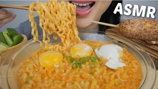 CREAM Spicy Carbonara Noodles with Egg Yolk and Mozzarella Corn Dog *ASMR No Talking Eating Sound