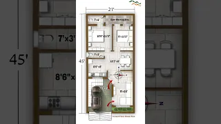 21×45 house plan || 21×45 house design || 21 by 45 house 🏠 Plan || 45×21 plan || #floorplan #shorts