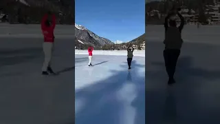 Stephane Lambiel and Deniss Vasiljevs – side by side spins on a frozen lake