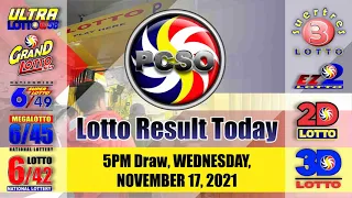 Swertres|3D and EZ2|2D Lotto 5PM Draw, Wednesday, November 17, 2021