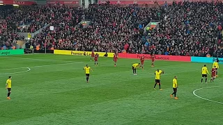 Celebrations after Mo Salah's first goal vs Watford at Anfield 17/03/2018