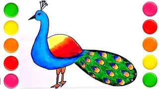 How to draw peacock / Peacock drawing step by step/How to draw peacock with colour easy way