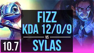 FIZZ vs SYLAS (MID) | KDA 12/0/9, Rank 13 Fizz, 70% winrate, Legendary | KR Grandmaster | v10.7