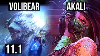 VOLIBEAR vs AKALI (TOP) | 9/1/4, 6 solo kills, Legendary, 500+ games | KR Diamond | v11.1