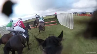 Close up view of the Open at Tyrella P2P, head cam on winner Eddie Miracle ridden by Barry O’Neill